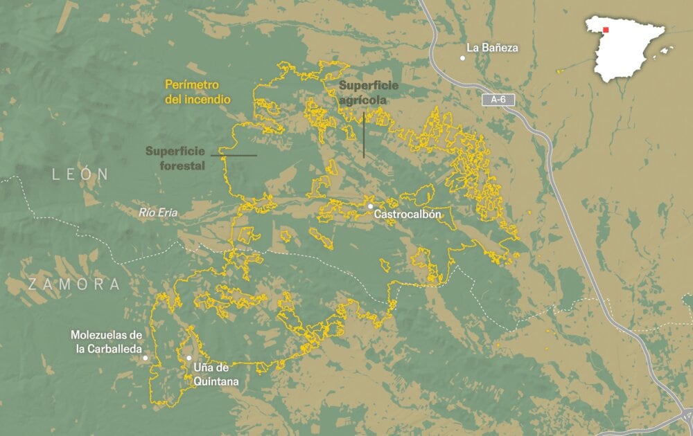 The Zamora and Leon wildfire, one of Spain's largest